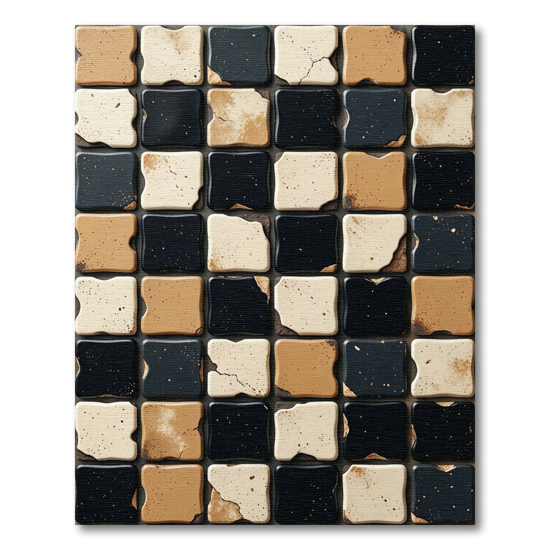 Checkerboard Black Cream Rustic Tiles Rug