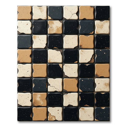 Checkerboard Black Cream Rustic Tiles Rug