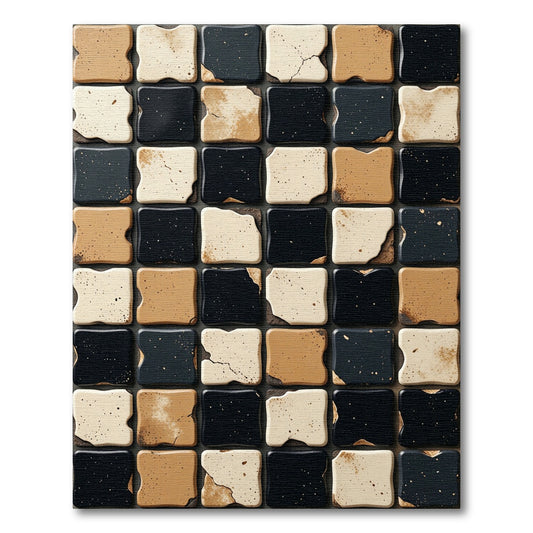 Checkerboard Black Cream Rustic Tiles Rug