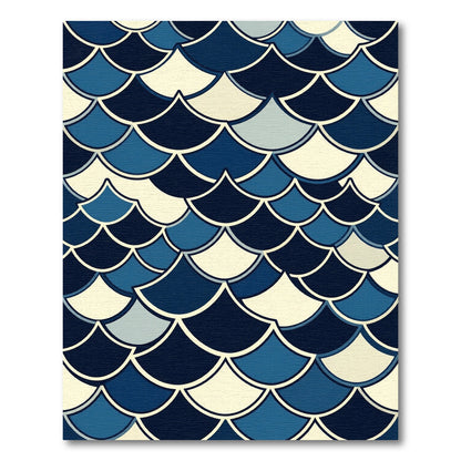 Navy Blue Scalloped Nautical Shell Wave Rug