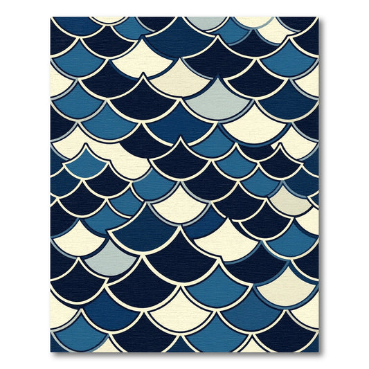 Navy Blue Scalloped Nautical Shell Wave Rug