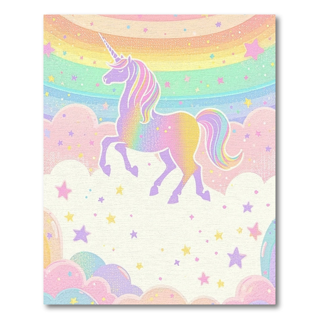 Whimsical Unicorn Rainbow Stars Clouds Rug 2