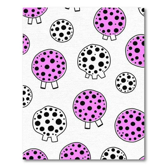 Pink Black Polka Dot Scattered Circles Rug