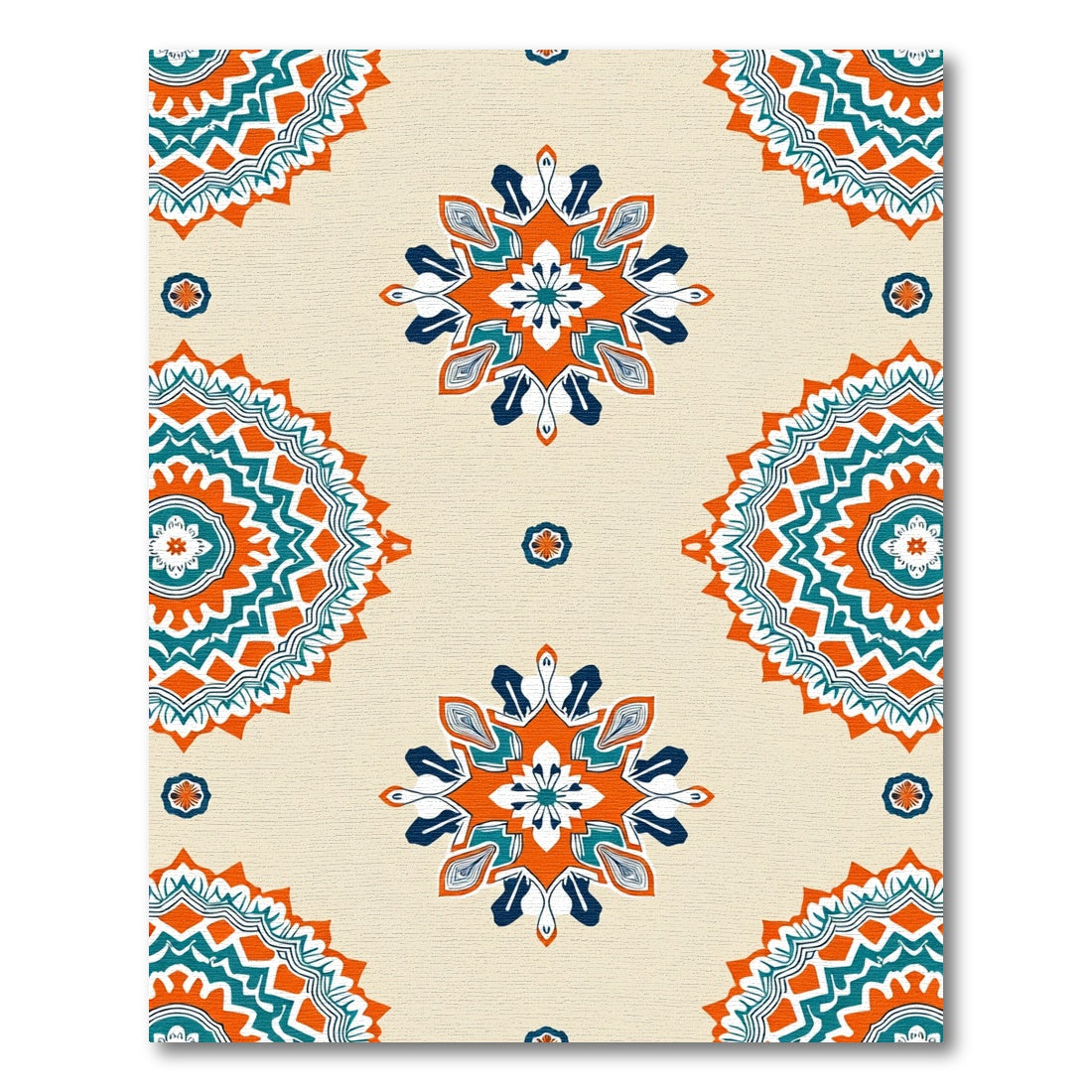 Orange Teal Symmetrical Medallion Rug