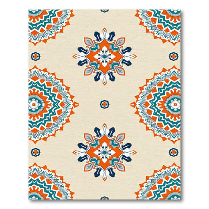 Orange Teal Symmetrical Medallion Rug