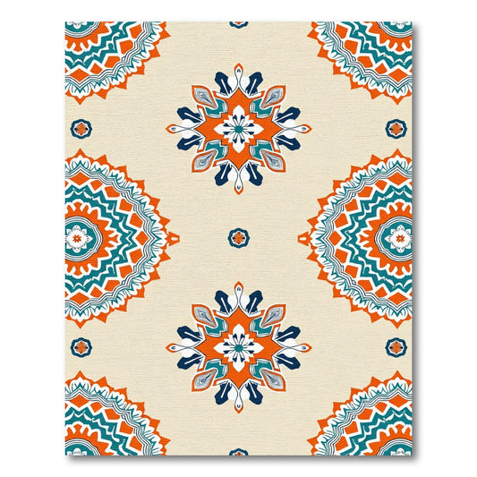 Orange Teal Symmetrical Medallion Rug