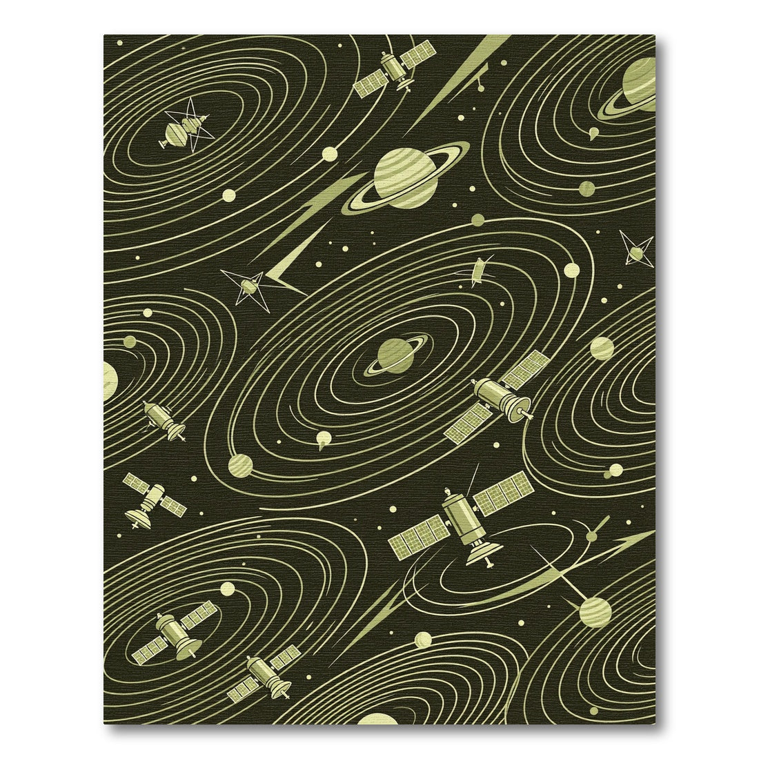 Olive Space Satellites Galactic Swirls Rug