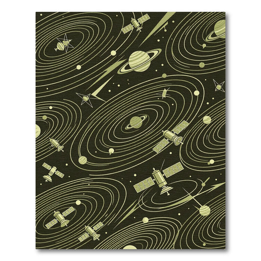 Olive Space Satellites Galactic Swirls Rug