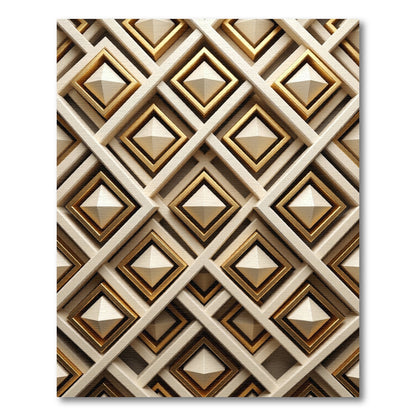 Gold Geometric Lattice Ivory Pyramid Rug