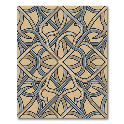 Interlocking Slate and Gold Lattice Overlap Rug