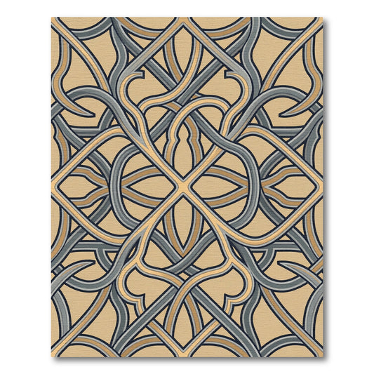 Interlocking Slate and Gold Lattice Overlap Rug