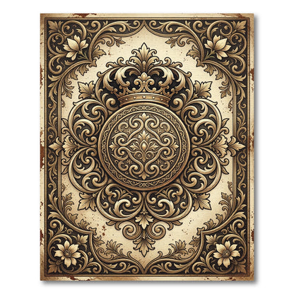Ornate Golden Crown Baroque Medallion Rug