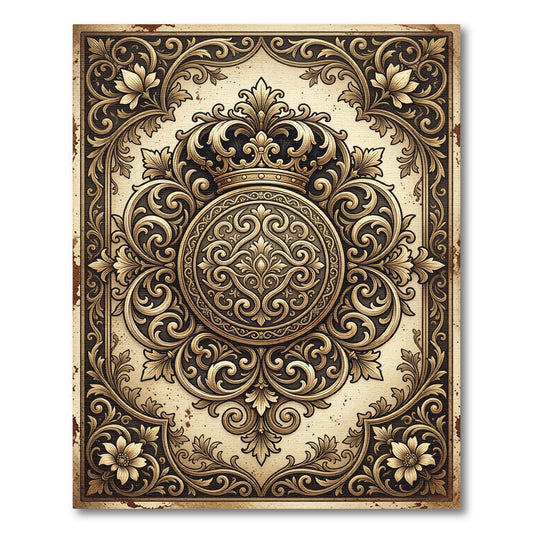 Ornate Golden Crown Baroque Medallion Rug