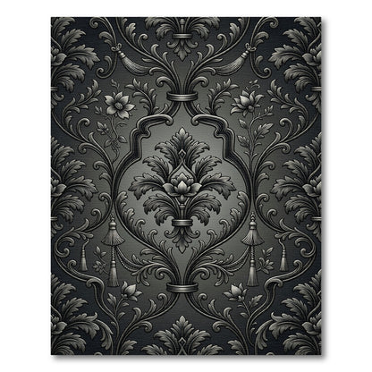 Ornate Gray Floral Scroll Tassel Rug