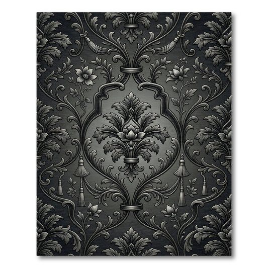 Ornate Gray Floral Scroll Tassel Rug