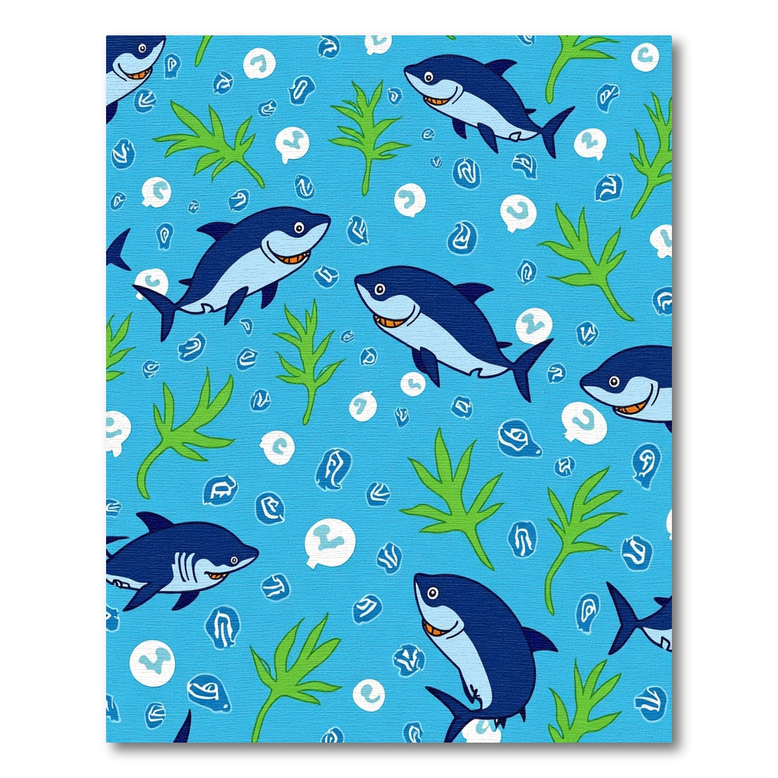 Blue Cartoon Shark Kelp Whimsical Rug