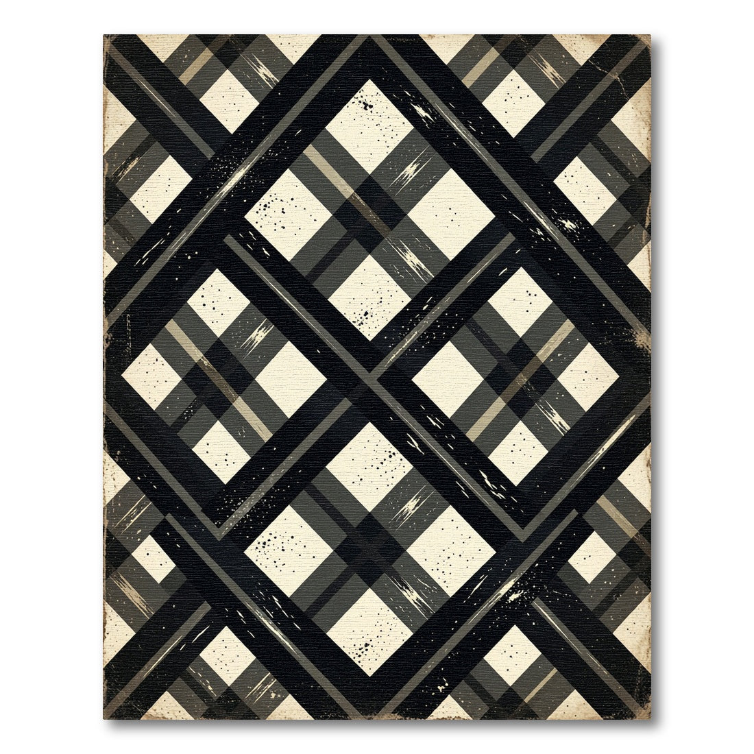 Distressed Charcoal Geometric Plaid Check Rug