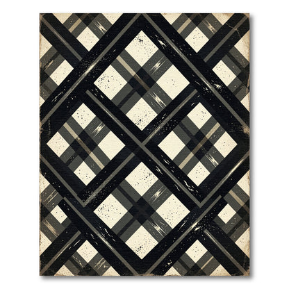 Distressed Charcoal Geometric Plaid Check Rug