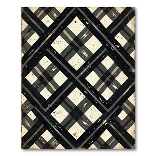 Distressed Charcoal Geometric Plaid Check Rug