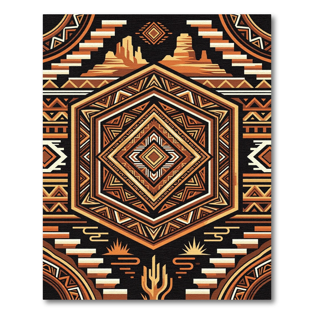 Geometric Southwestern Mesa Sun Terracotta Art Rug