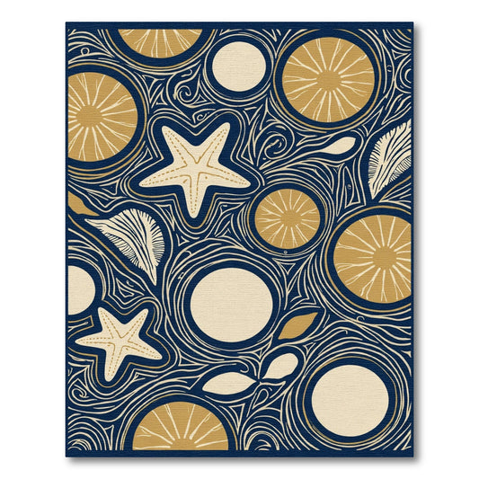 Navy Gold Starfish Citrus Swirl Rug