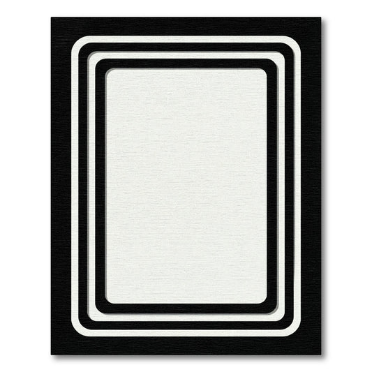 Modern Black White Layered Rectangles Rug