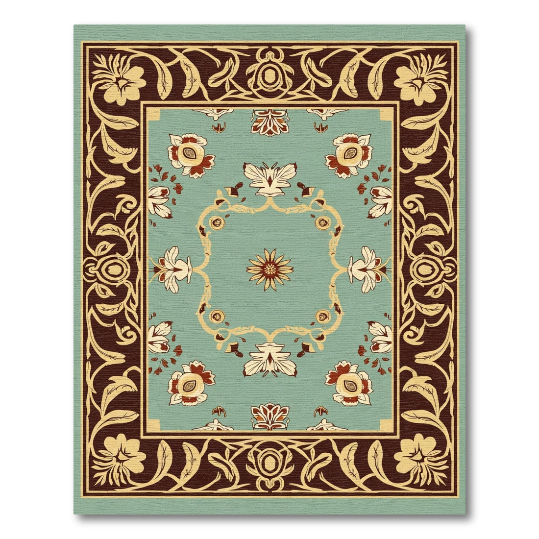 Earthy Floral Medallion Ivory Border Rug