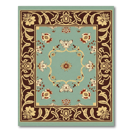 Earthy Floral Medallion Ivory Border Rug