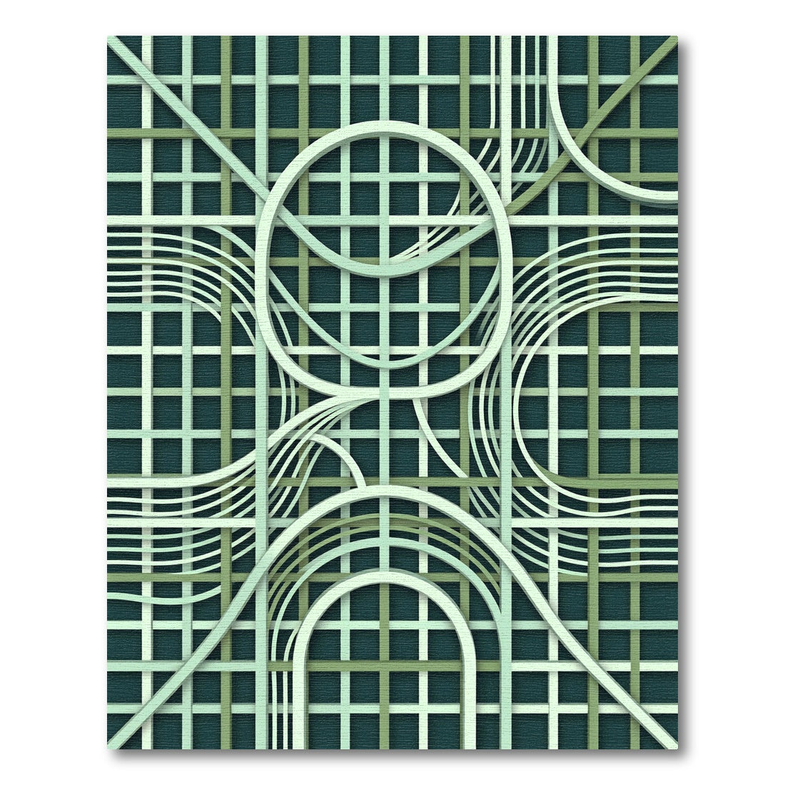 Modern Sage Green Geometric Intersecting Circles Rug