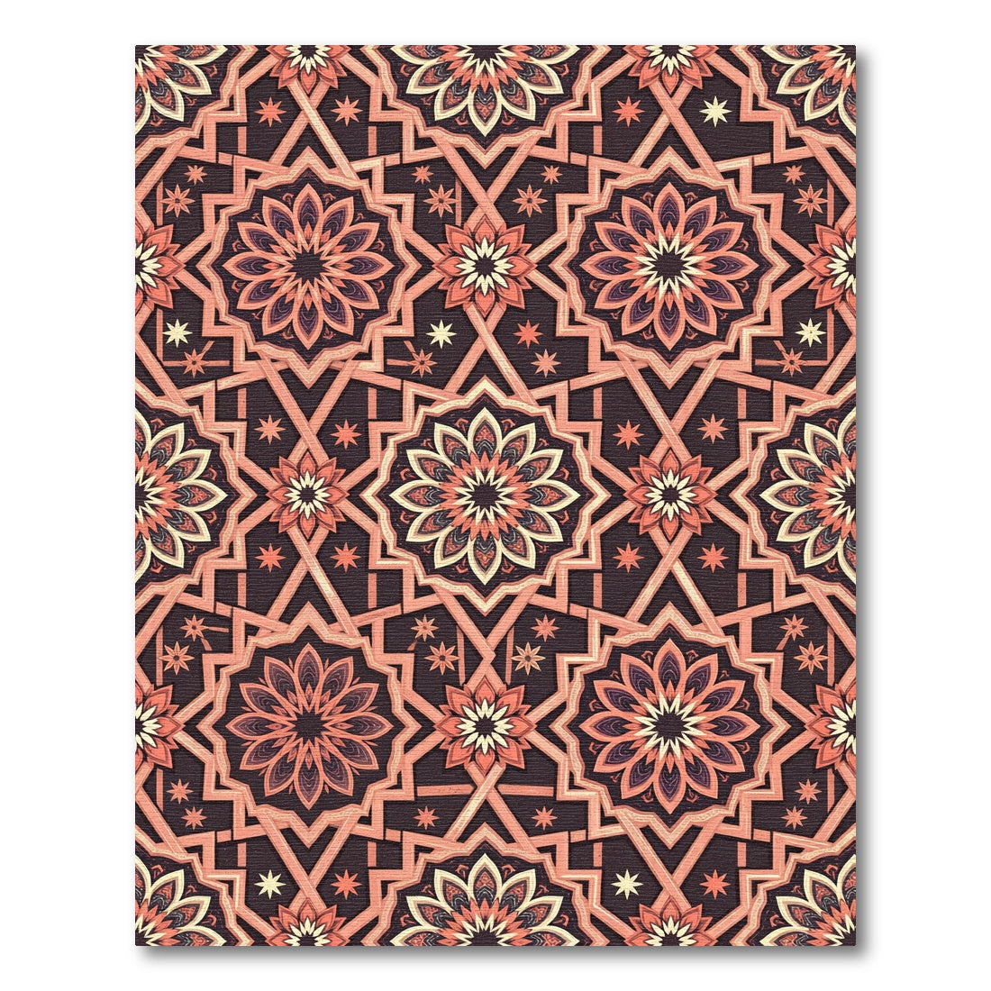 Coral Geometric Starburst Mandala Rug