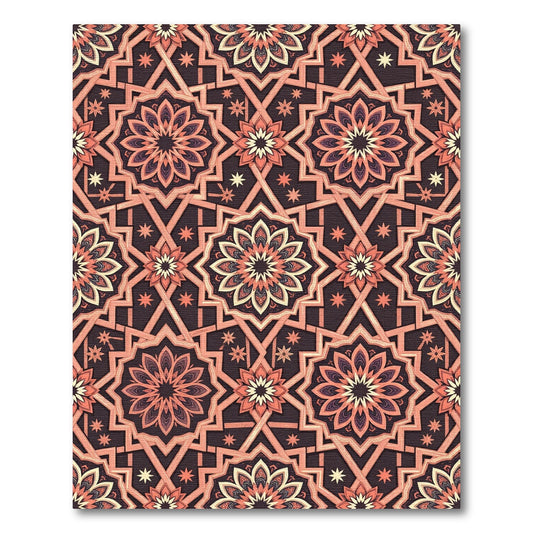 Coral Geometric Starburst Mandala Rug