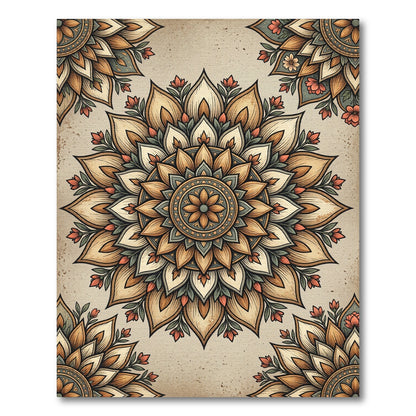 Golden Earthy Floral Mandalas Rug