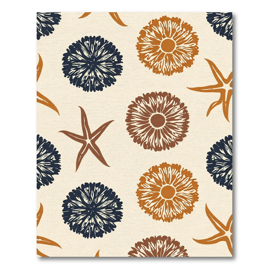 Navy Orange Floral Starfish Medley Rug