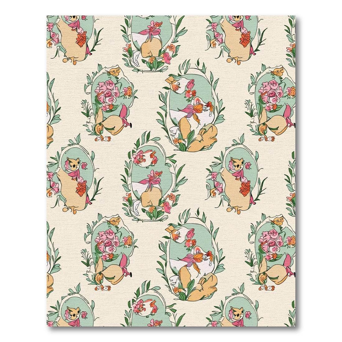 Whimsical Pastel Animal Floral Garden Rug