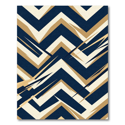 Modern Navy and Gold Chevron Art Rug