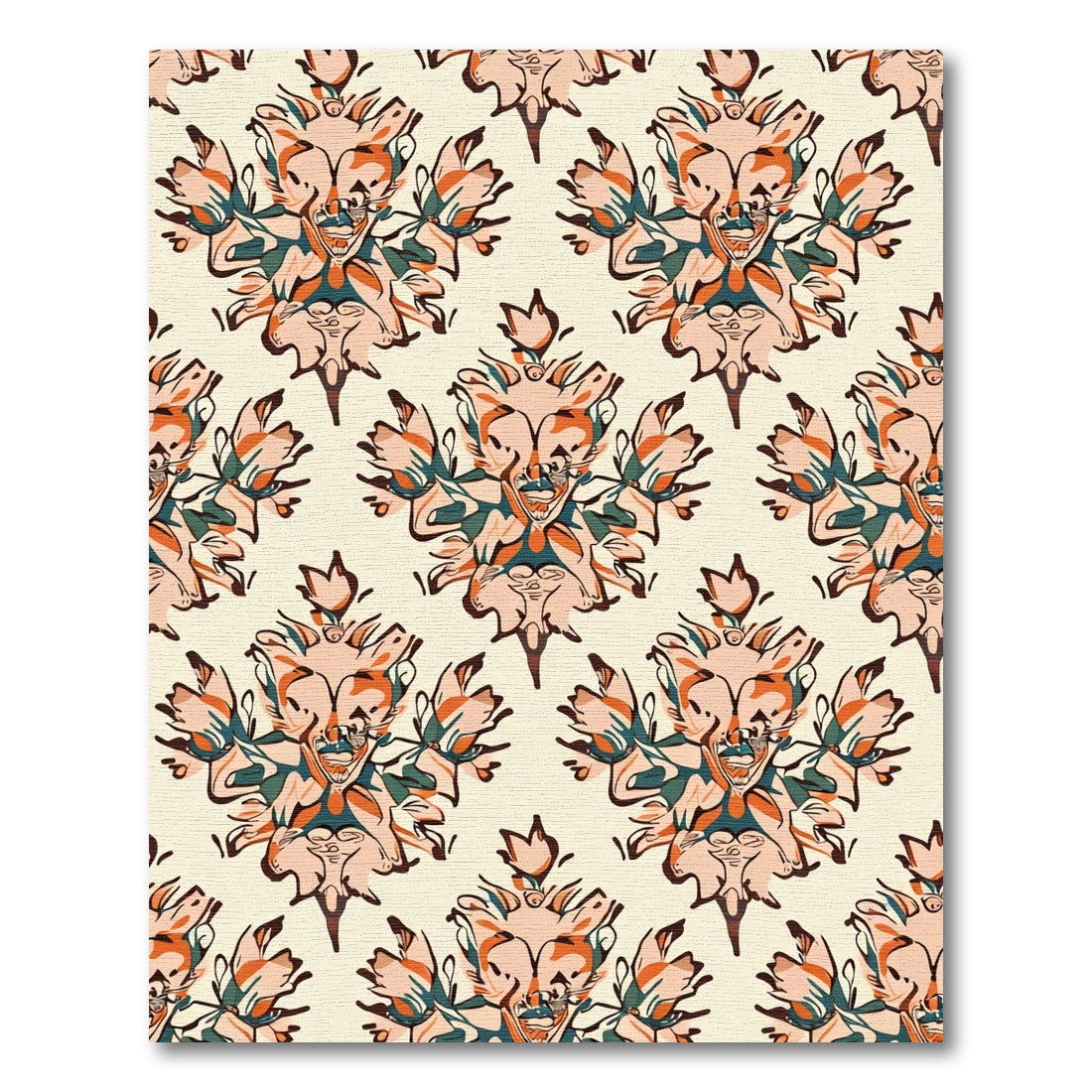 Coral Peach Teal Abstract Crest Rug