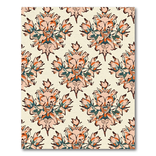 Coral Peach Teal Abstract Crest Rug