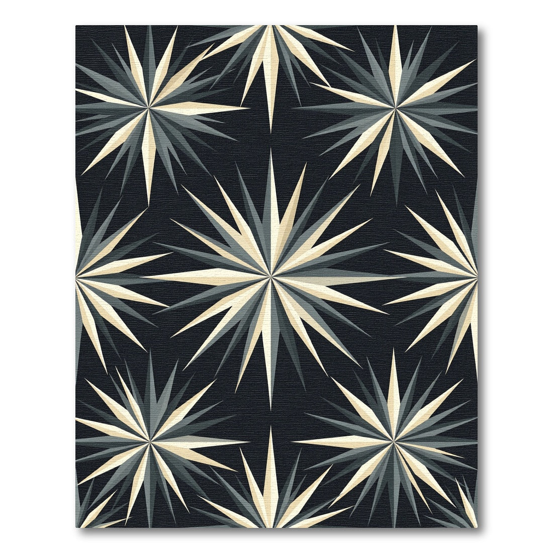 Midcentury Geometric Gold and Charcoal Sunburst Rug