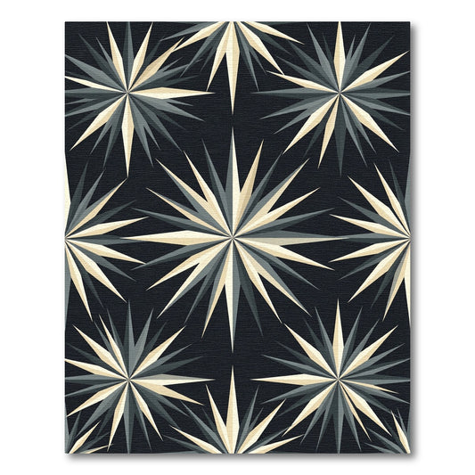 Midcentury Geometric Gold and Charcoal Sunburst Rug