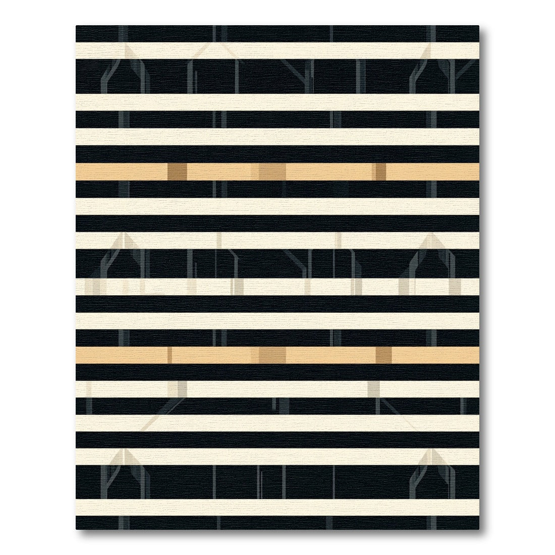 Modern Black Cream Gold Stripe Rug