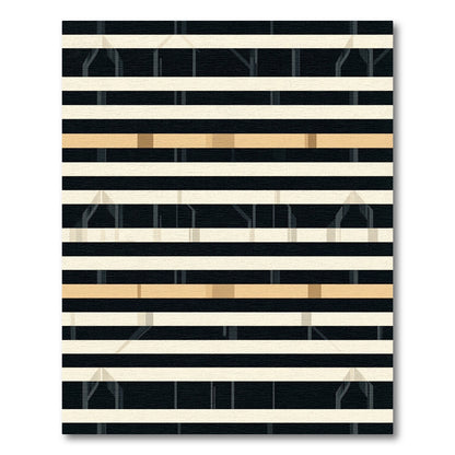 Modern Black Cream Gold Stripe Rug