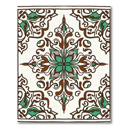Brown Teal Floral Medallion Ornament Rug