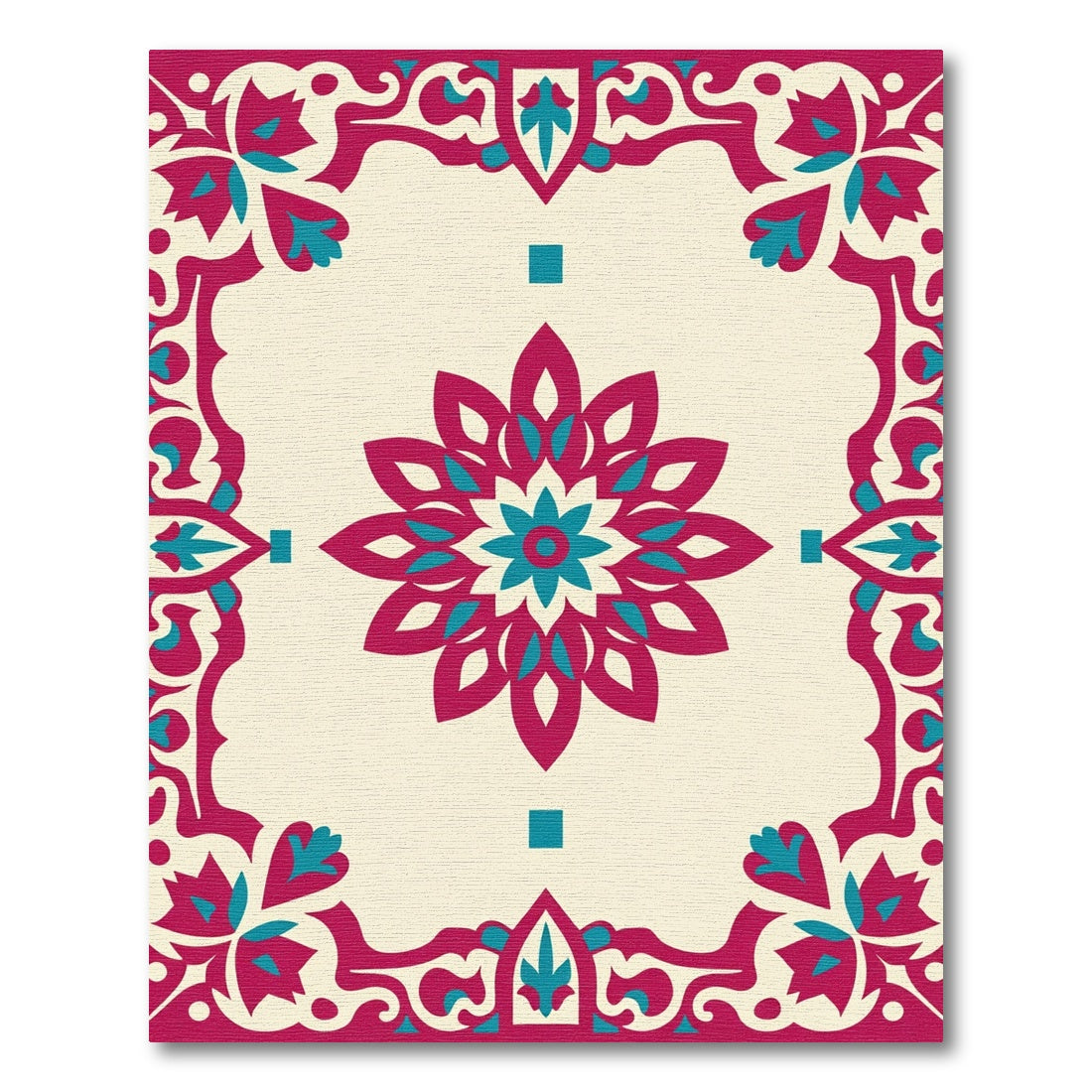 Ornate Crimson Turquoise Bloom Border Rug