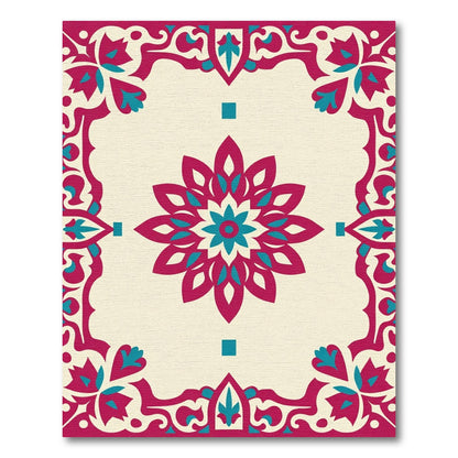 Ornate Crimson Turquoise Bloom Border Rug