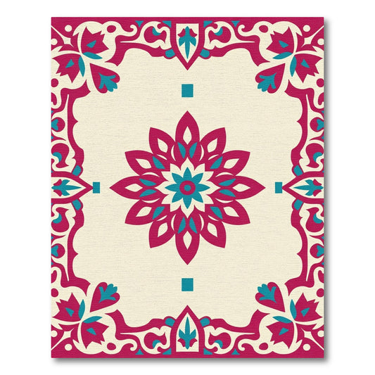Ornate Crimson Turquoise Bloom Border Rug