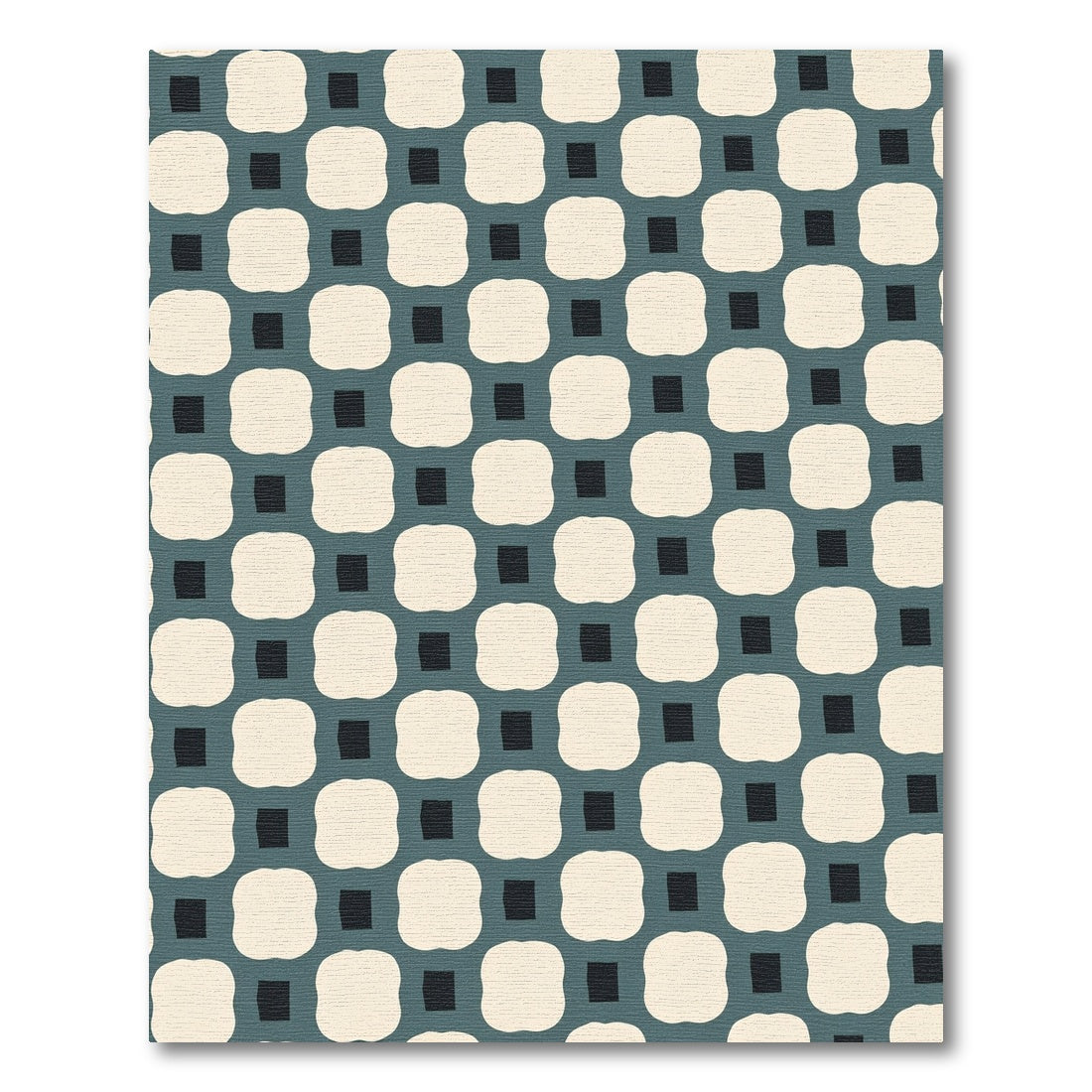 Off-White Teal Interlocking Squares Rug