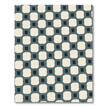 Off-White Teal Interlocking Squares Rug