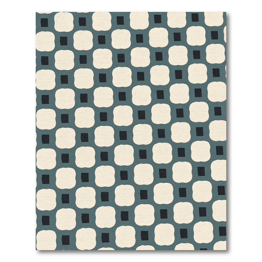 Off-White Teal Interlocking Squares Rug