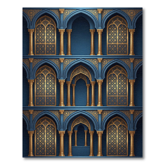 Royal Blue Gold Arch Palace Rug