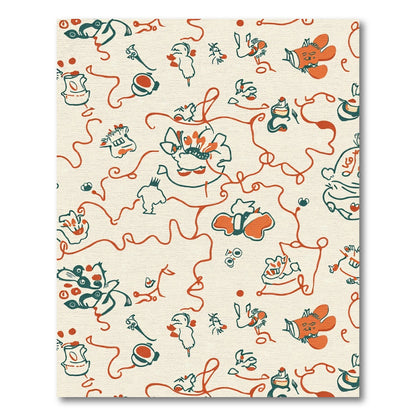 Whimsical Whimsical Creatures with Red Swirls Rug